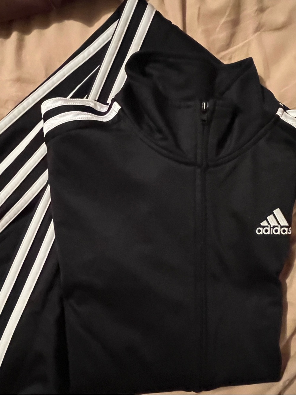adidas Unisex Black Jacket and pants with White 3-Stripe